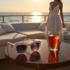 Dolce & Gabbana DG22038 Cat-Eye Sunglasses — White & Gold Luxe w/ Case